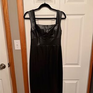 Commense Black Pleather Midi Dress